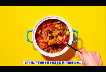 text Get Creative with our Quick and Easy Recipies on... with image of a vibrant vegetable stew
